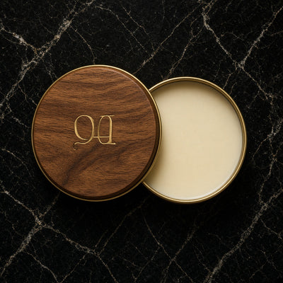 Open walnut tin, solid balm