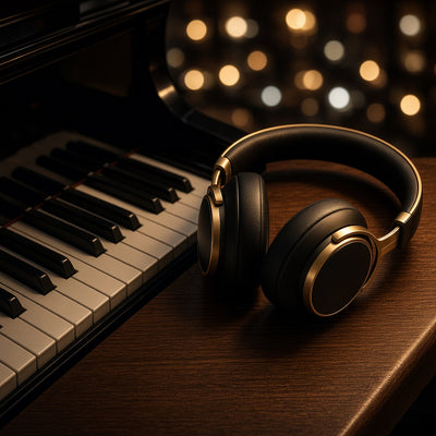 Keys and headphones in gold light